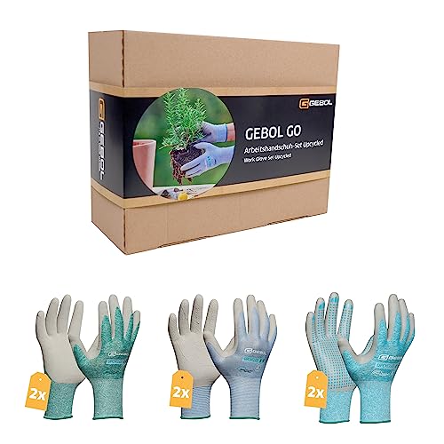 Gebol GO Arbeitshandschuh-Set Upcycled | Größe S (Gr. 7) | nachhaltige rePET Handschuhe aus recycelten Plastikflaschen mit Naturkautschuk Beschichtung | Für Damen | 6 Paar von Gebol