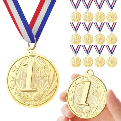 GeeRic Goldmedaille für Kinder, 12 Stück Gewinner Goldmedaillen für Schule Kinder Sieger Medallien Super Medallien Podium Kindergeburtstag Kinder lieben Diese Gold Medallien von GeeRic