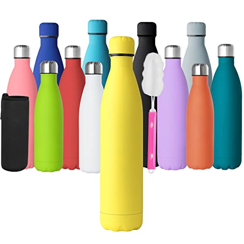 GeeRic Trinkflasche 1L Edelstahl Edelstahl Trinkflasche Doppelwandige Edelstahl Trinkflasche 1000ml Auslaufsicher BPA-frei rostfrei Isolierflasche und Hält kalte Mit Tassenbürste, Tassenschutz von GeeRic