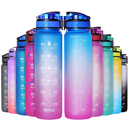 GeeRic Trinkflasche Sport Wasserflasche 750ML-1000ML BPA-freies Kohlensäure geeignet Wasserflasche für Uni, Sport, Fitness, Fahrrad, Outdoor (1000ML, Pink/Blau) von GeeRic