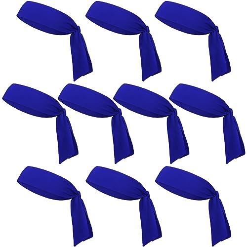 Geebuzz 10 Stück Krawatten-Stirnbänder für Männer und Frauen, Ninja-Karate-Piraten-Stirnbänder, elastische Schweiß-Sport-Schweißbänder, Stirnbänder für Tennis, Training, Laufen, Baseball (Königsblau) von Geebuzz