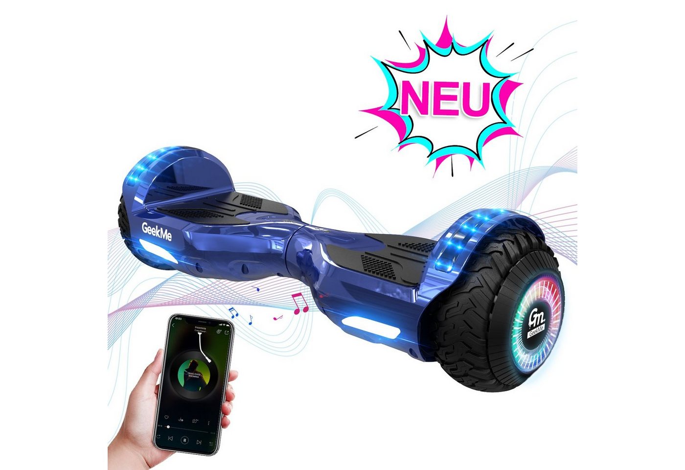 GeekMe Balance Scooter 6,5 Zoll Dualmotorräder, Hoverboard mit LED-Licht, Smart Bluetooth von GeekMe