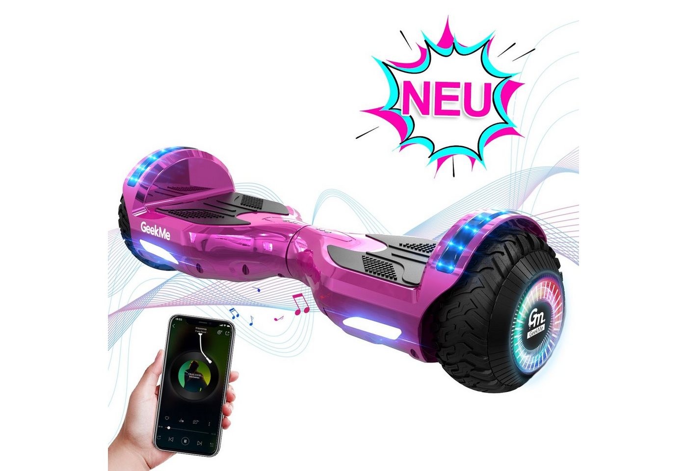 GeekMe Balance Scooter 6,5 Zoll Dualmotorräder, Hoverboard mit LED-Licht, Smart Bluetooth von GeekMe