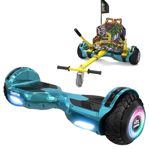GeekMe Hoverboards Go Kart Attachment, Hoverboards mit Hoverkart 6,5 Zoll mit LED-Licht, Smart Bluetooth, Selbstausgleichssystem, Geschenk für Kinder, Jugendliche und Erwachsene von GeekMe