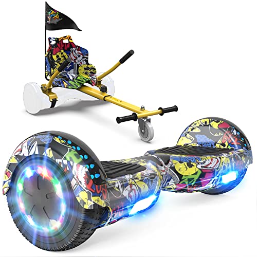 GeekMe Hoverboards mit Sitz, Hoverboards Hoverkart,Hoverboards Go-Kart mit Bluetooth-Lautsprecher LED-Leuchten, Geschenk für Kinder Jugendliche Erwachsen von GeekMe