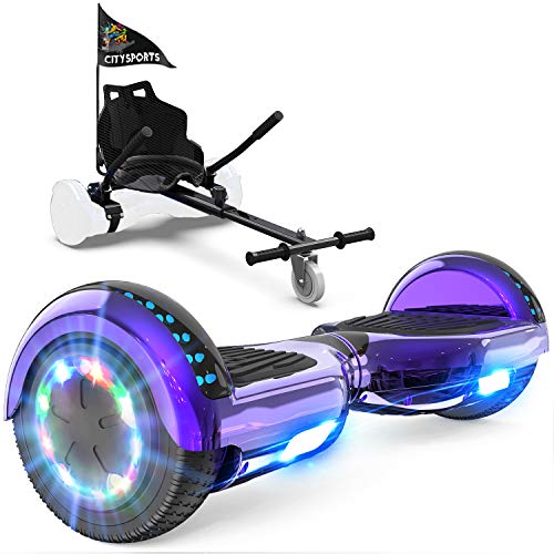 GeekMe Hoverboards mit Sitz, Elektroroller Hoverkart, Elektro Scooter Go-Kart mit Bluetooth-Lautsprecher LED-Leuchten, Geschenk für Kinder Jugendliche Erwachsene, Z29, Lila von GeekMe