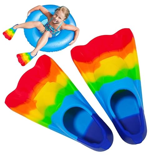 Schwimmflossen Kinder 2024 Bright Rainbow Silikon Trainingsflossen Bodyboarding Flossen Bequeme Kinder Schnorchelflossen Kurze Jugendschwimmflosse für Jungen Mädchen Rundenschwimmen (S) von Gehanico
