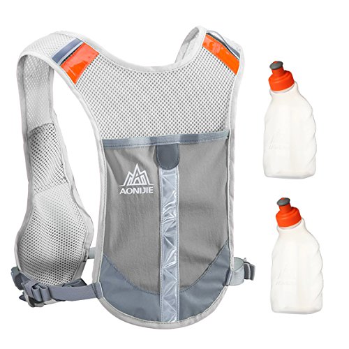 Geila Draußen Sport Marathoner Rennen Hydratation Pack Hydratation Weste Rucksack mit 2 Wasser Flaschen zum Trailrunning,Marathon (grau) von Geila