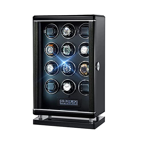 12 Watch Winder Automatic Fingerprint Unlock with Remote Control LCD with Touch Panel with Quiet Motors Blue LED Light 6 Rotation Mode Setting Plenty of Space for Large Watches von Generic