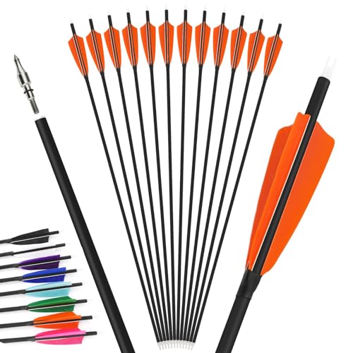 12Pcs 4inch Türkei Feder gemischt Carbon Pfeil 500 Spine Bogenschießen Jagdpfeile Anzug für Compound/Recurve Bogen Ziel Praxis Pfeil (orange, 31 Zoll) von Generic