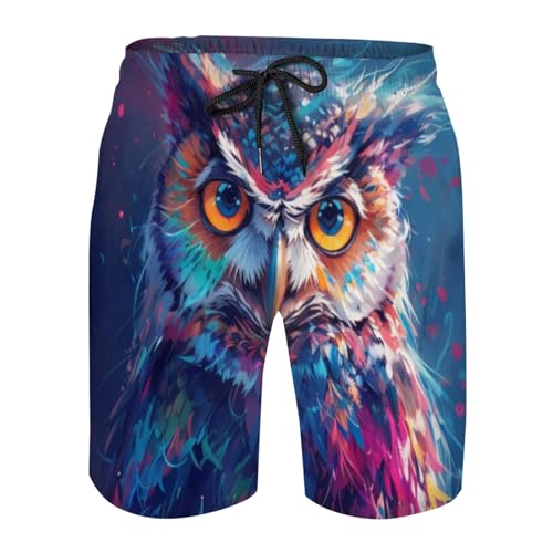 3D Owl Bird Mens Swim Trunks Beach Shorts Quick Dry Boardshorts with Pockets Lustig Badeshorts Für Herren S-6XL (Bunt2,6XL) von Generic