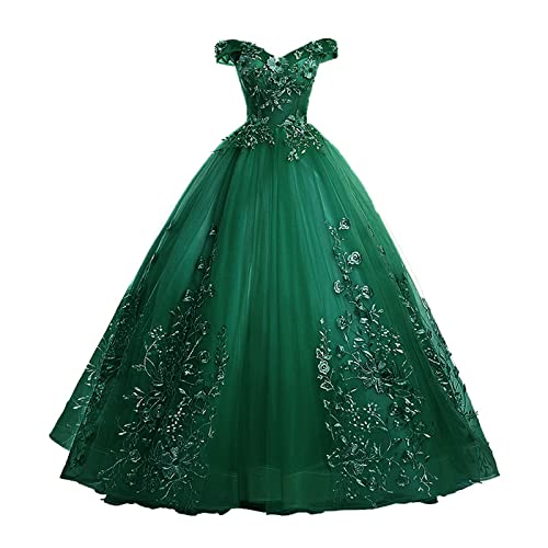 Abendkleid Evening Dress Damen One Shoulder Elegantes Tüll Ballkleid mit Applikationen Maxi Party Brautkleider, Green,3XL(67.5 von Generic