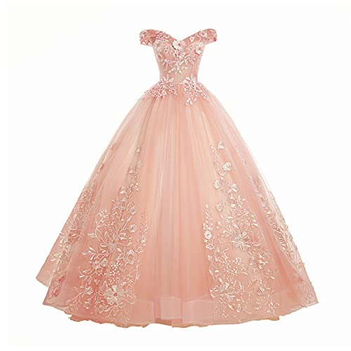 Abendkleid Evening Dress Damen One Shoulder Elegantes Tüll Ballkleid mit Applikationen Maxi Party Brautkleider, Pink,XS(41.5 von Generic