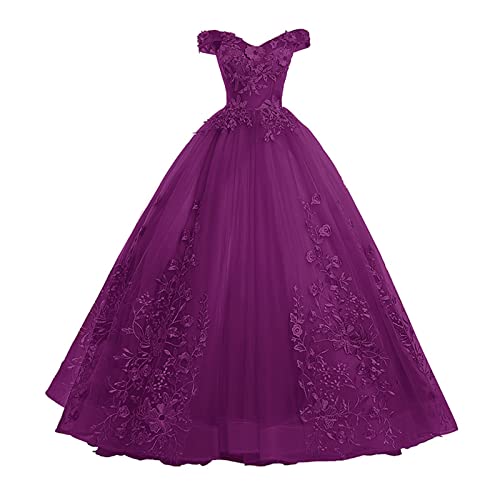 Abendkleid Evening Dress Damen One Shoulder Elegantes Tüll Ballkleid mit Applikationen Maxi Party Brautkleider, Purple,3XL(67.5 von Generic