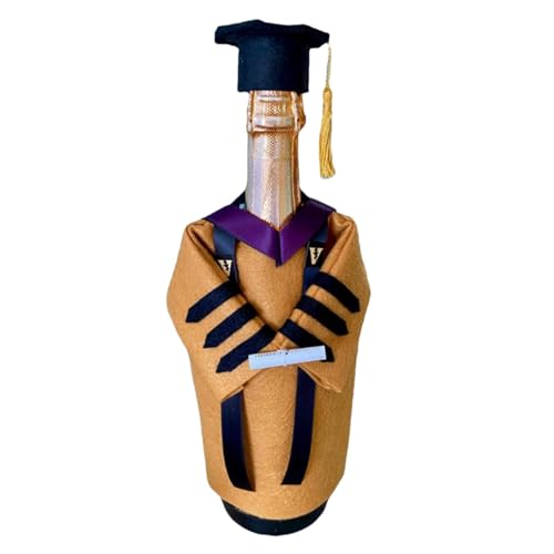 Abschluss-Weinmantel, Bachelor-Hutkleid, Weinflaschenhülle | Abschlusskleid und Hut Weinflaschendekorationen | Champagner-Weinflaschenhülle mit Quaste und Diplom, Weinflaschen-Anziehtaschen von Generic