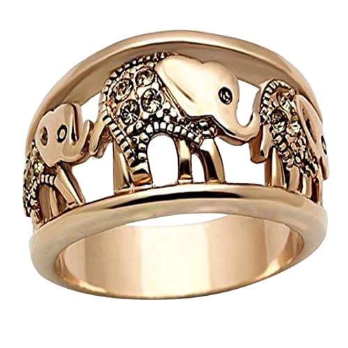 Achtsamkeitsring-wojonifuiliy01 Gold Elefant Ring für Frauen Elefant Ring Classic Charm Ringe Fingerring Fashion Hohlring Geschenk für Teenager Ewigkeitsringe Verlobungsringe Eheringe (Gold, 10) von Generic