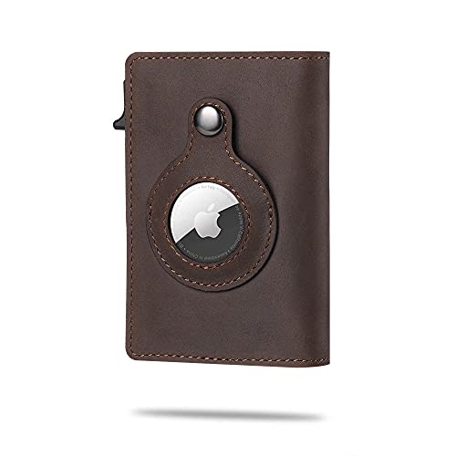 Air Tag Wallet - RFID Technology Wallet - Premium Echtleder - Kartenhalter für Herren mit Geschenkbox - Multifunktionale Geldbörse, dunkelbraun, Modern von Generic