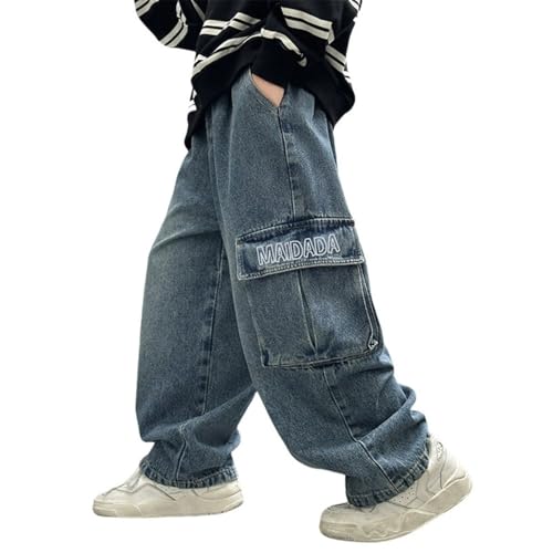 Baggy Jeans Jungs Cargo Gerade Cargohose - Casual Schlupfjeans Jeanshose mit Taschen Klassiker Freizeithose Stretch Jogginghose Basic Schlupfjeans Mode Sporthose ​​für Schule und Unterricht von Generic