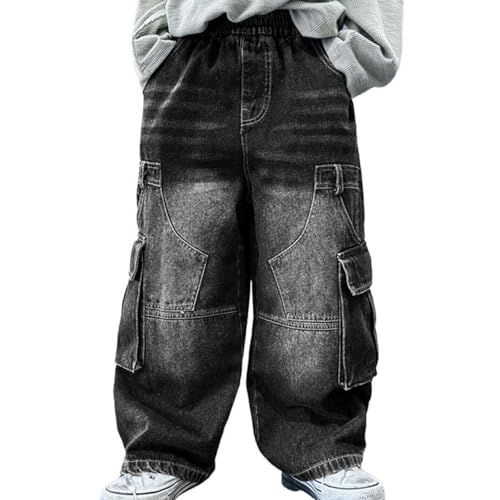 Baggy Jeans Jungs Cargo Gerade Cargohose - Schlupfjeans mit Taschen Weite Jeanshose Locker Freizeithose Basic Jogginghose Outdoor Schlupfjeans ​​lose Laufhose ​​zu Kindergeburtstagen von Generic