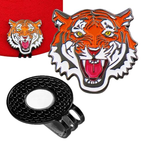 Ballmarker-Hutclip,Golfballmarker-Hutclip - Magnetischer Clip mit Tiger-Design | Magnetische Golfball-Marker-Halter, Golfball-Halter-Clip für Metall-Golfball-Marker von Generic