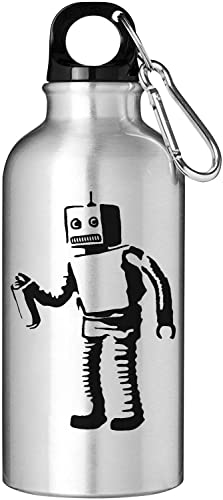 Banksy Street Art Robot Graffiti Artist Touristische Wasserflasche Silber 500ml von ATPRINTS