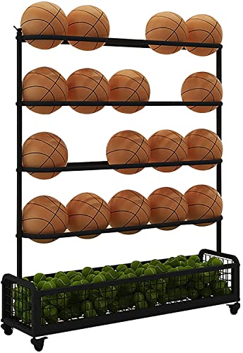 Basketball Storage Rack Tennis Ball Bin for School Garage Playground, Large Capacity Metal Heavy Duty Vertical Sports Equipment Organizer with Wheels (Black) von Generic