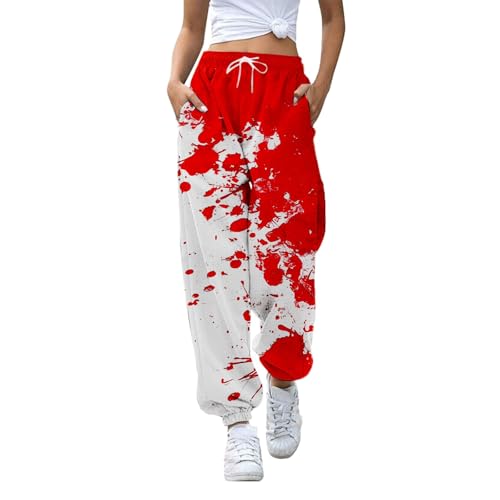 Blutige Hose Damen - Halloween Jogginghose Baggy Hosen Mit Taschen Und Kordelzug Yogahose Lang Sporthose Große Größen Sweathose Blutspritzer Freizeithose Horror Damenhose Mit Gummizug Gymnastikhose von Generic