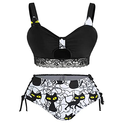 CLSDRZC Bikini Badeanzug Push Up Badebode Katzendruck geschnitten gepolstert Tankini Set weibliche Biquini hohe Taille Bikini von Generic