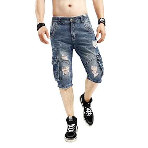CLSDRZC Summer Mens Retro Cargo Denim Shorts Vintage Acid Washed Faded Multi-Pockets Style Biker Short Jeans for Men von Generic