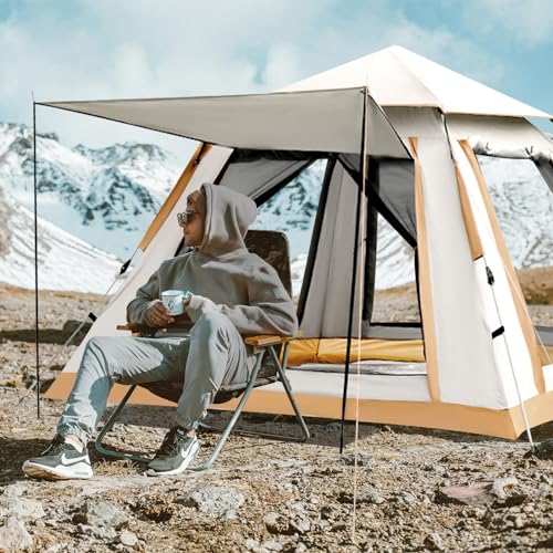 Camping Zelt,Familie Kuppelzelte für 3-4 Personen Wurfzelt mit Erweiterbare Veranda Pop up Zelt Winddicht für Camping, Garten, Wanderausflug von Generic