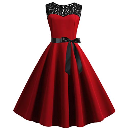 Cocktailkleid Damen Elegant - 50er Jahre Kleider 1950er Vintage Retro Rockabilly Kleid V-Ausschnitt Spitzen Faltenrock Swing Cocktailkleider Partykleid Abendkleid Ballkleid von Generic