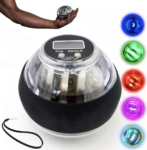 Curaball Hand Exerciser,Auto-Start Gyroscopic Wrist Exercise Ball,Metal Hand & Forearm Strengthener with LED Lights,LCD Progress Counter,Adjustable Resistance,for Arm & Finger Workouts von Generic