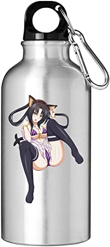 Cute Kawaii Neko Cat Anime Girl Touristische Wasserflasche Silber 500ml von Generic