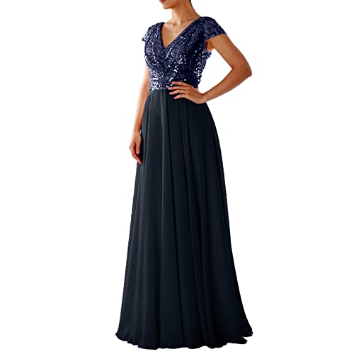 Generic Damen Abendkleid Lang - Pailetten Kleid V-Ausschnitt Langes Kleider Chiffon Swing Pailettenkleider für Abendkleider Ballkleider Brautjungfernkleider Cocktailkleid Partykleid Abschlusskleid von Generic