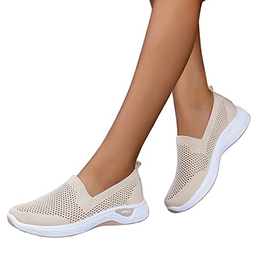 Damen Bequem Slip On Sneakers Mesh Leichte Atmungsaktiv Freizeitschuhe Outdoor Gestrickte Loafers Gehen Flache Schuhe von Generic