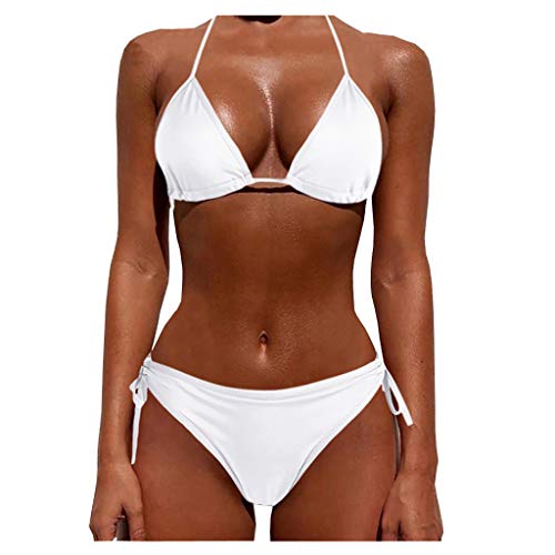 Damen Bikini Set Triangel Breites Unterbrustband Gerippte Bademode Zweiteiliger Badeanzug von Generic