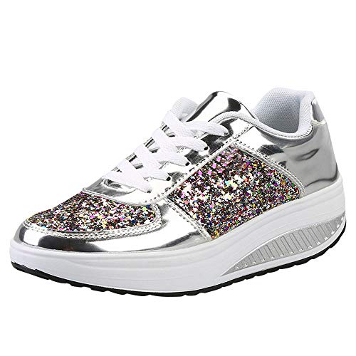 Damen Freizeit Schuhe Freizeitschuhe Sport Mode Pailletten Keile Schuhe Frauen Schuhe Frauen Shake (Silver, 40) von Generic