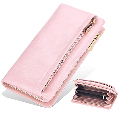 Damen Geldbeutel mit RFID Mittellange, Multi-Karten-Clutch, Modisches Handy, Lange Geldbörse, Reißverschluss, Kartenhalter,Pink,One Size von Generic