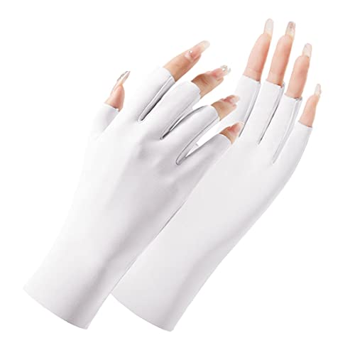 Damen-Handschuhe, UV-Schutz, Eisseide, Sonnenschutz, fingerlos, Halbfinger, Touchscreen-Handschuhe, Wandern, Radfahren, Handschuhe (weiß) von Generic