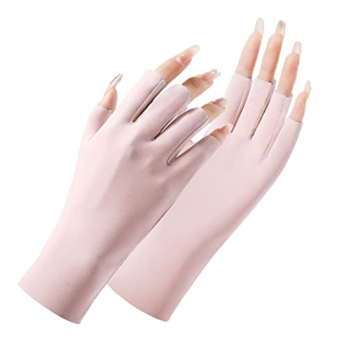 Damen-Handschuhe, UV-Schutz, Eisseide, Sonnenschutz, fingerlose Handschuhe, halber Finger, Touchscreen-Handschuhe, Wandern, Radfahren, Rosa von Generic