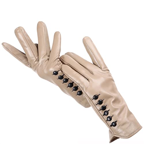 Damen-Handschuhe Damen-Lederhandschuhe halten warm Damen-Winter-Handschuhe Weiche Lammfell-Handschuhe Beige 8 von Generic