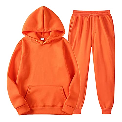 Damen Herren Sportanzug Trainingsanzug Jogginganzug 2 Teilig Freizeitanzug Kapuzenpullover Lange Ärmel Zipper + Lange Hose Sportswear Bekleidungsset Sport (Orange, XXXL) von Generic