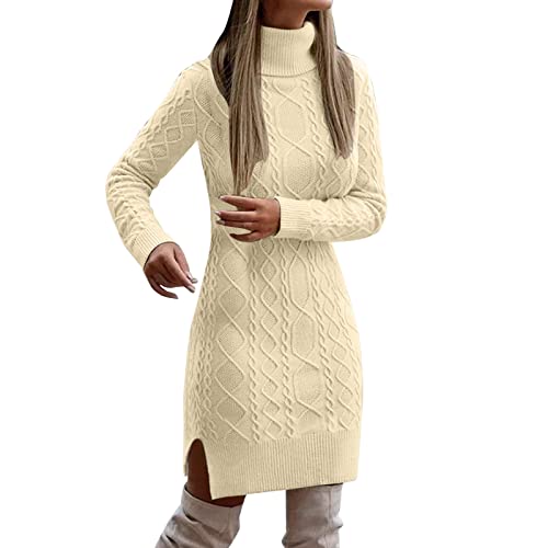 Damen Kleider Langarm Strickkleid, Tunika Knielang Pullikleid, Elegant Oversize Winterkleid, Winter Kuscheliger Herbstkleid, Herbst Strickpulli Lang Dress Sweatkleid Warm Kleid von Generic