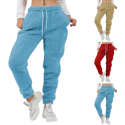 Damen Kuschelhose Flauschig Warm Fleecehose Gefütterte Verdickte Thermohose Sweatpants Elastische Taille Fleece Plüsch Dicke Schlafanzughose von Generic