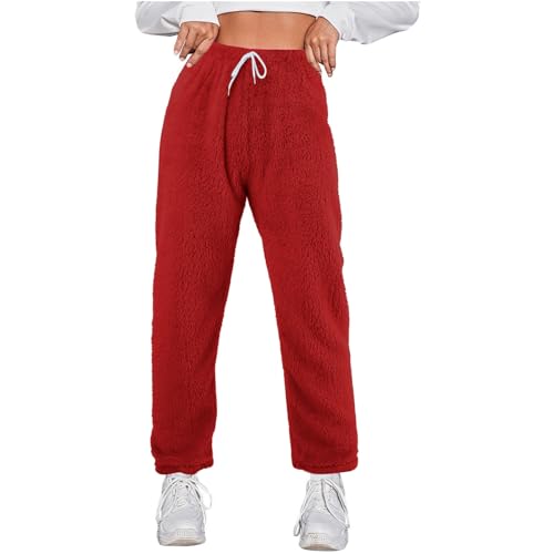 Damen Kuschelhose Flauschig Warm Fleecehose Gefütterte Verdickte Thermohose Sweatpants Elastische Taille Fleece Plüsch Dicke Schlafanzughose von Generic