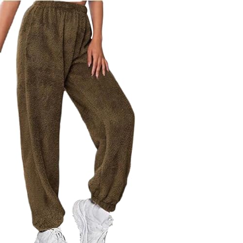 Damen Kuschelhose Flauschig Warm Fleecehose Gefütterte Verdickte Thermohose Sweatpants Elastische Taille Fleece Plüsch Dicke Schlafanzughose von Generic