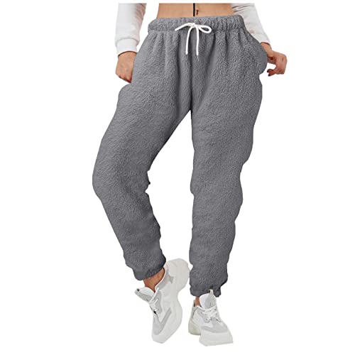 Damen Kuschelhose Flauschig Warm Fleecehose Gefütterte Verdickte Thermohose Sweatpants Elastische Taille Fleece Plüsch Dicke Schlafanzughose von Generic