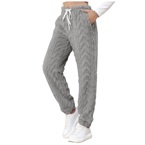 Damen Kuschelhose Flauschig Warm Fleecehose Gefütterte Verdickte Thermohose Sweatpants Elastische Taille Fleece Plüsch Dicke Schlafanzughose von Generic