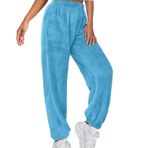 Damen Kuschelhose Flauschig Warm Fleecehose Gefütterte Verdickte Thermohose Sweatpants Elastische Taille Fleece Plüsch Dicke Schlafanzughose von Generic