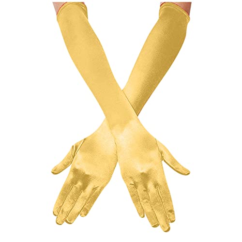 Damen Lange Handschuhe Satin Classic Opera Fest Party Hochzeit Braut Handschuhe 1920er Stil Handschuhe Elastisch Erwachsene Größe bis Handgelenk Abendhandschuhe Ellenbogen (Yellow, One Size) von Generic